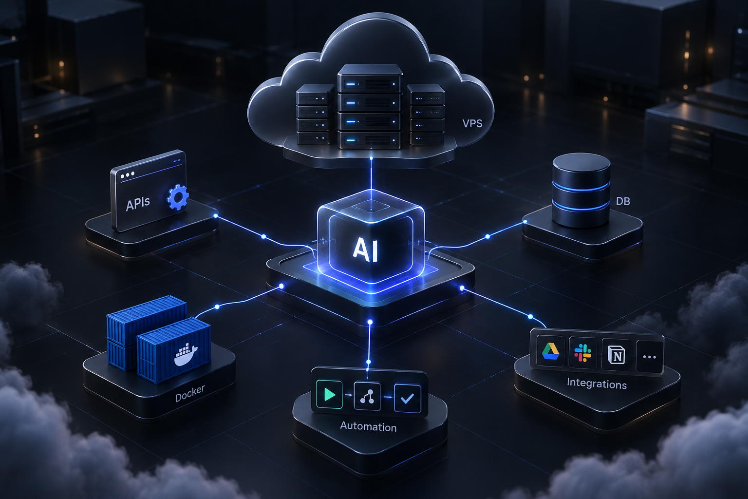 Illustration for AgentVPS article: AI Agent VPS: Complete Guide to Hosting AI Agents in 2026. Learn what an AI agent VPS is, how it works, what server resources you need, and how to choose the right VPS for running AI agents 24/7.